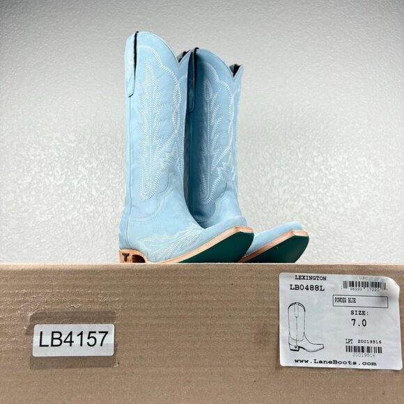 Lane LEXINGTON Powder Blue Cowboy Boots Womens 7 Leather Western Snip Toe Tall - Picture 11 of 11